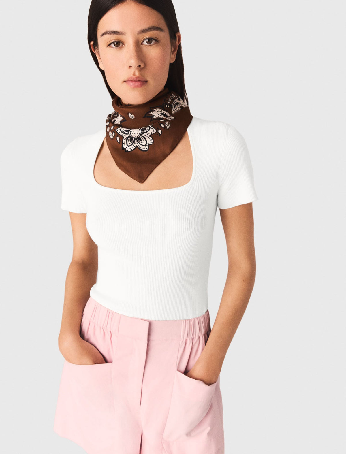 Square-neck ribbed sweater | Maje