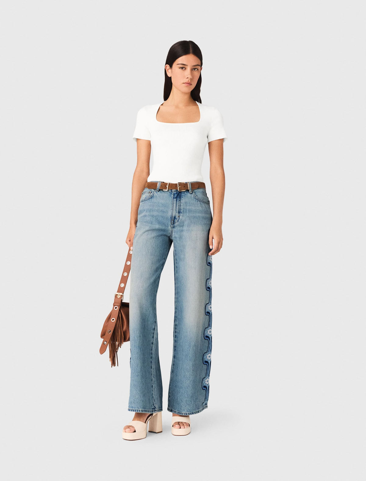 Floral embroidered wide-leg jeans | Maje