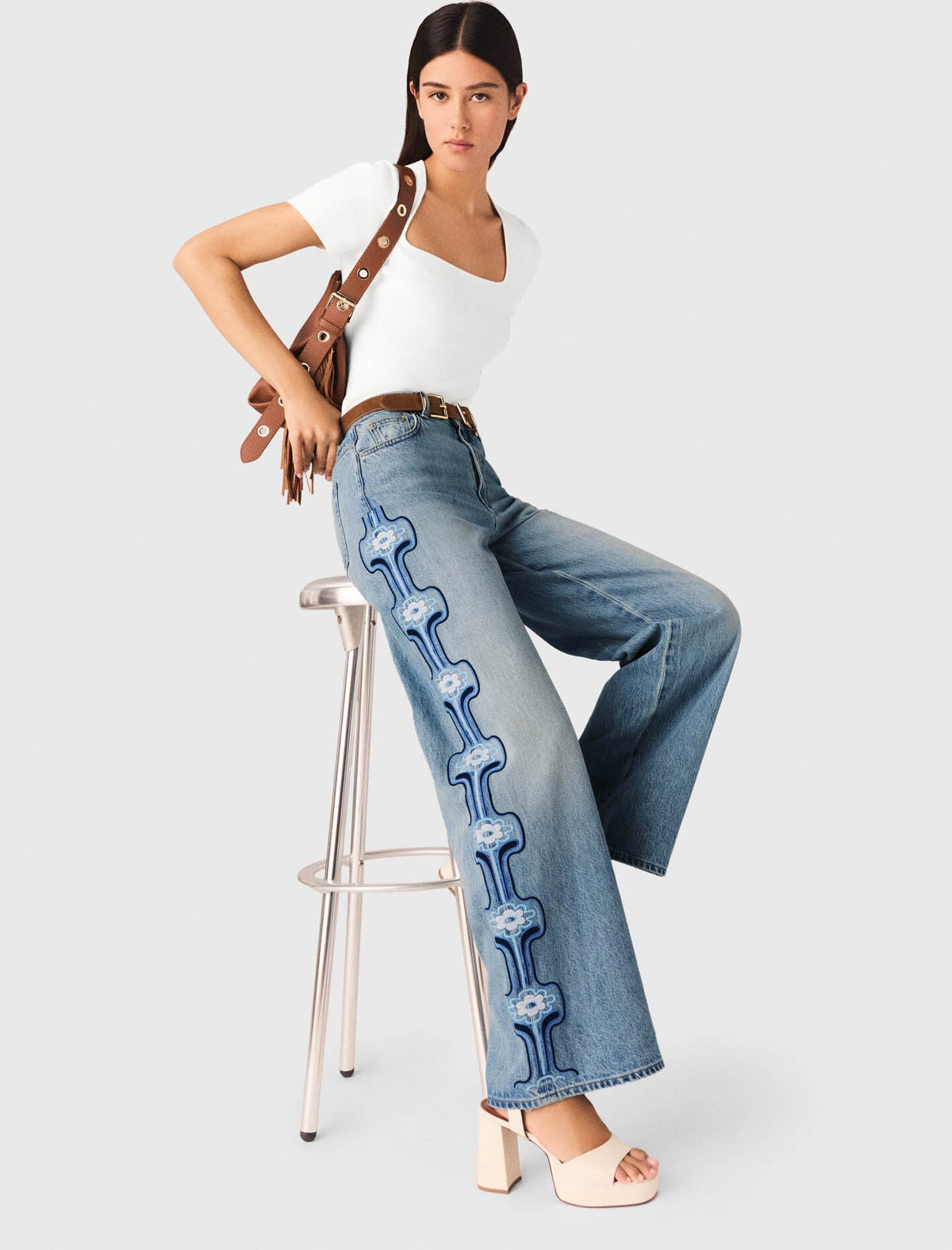 Floral embroidered wide-leg jeans | Maje