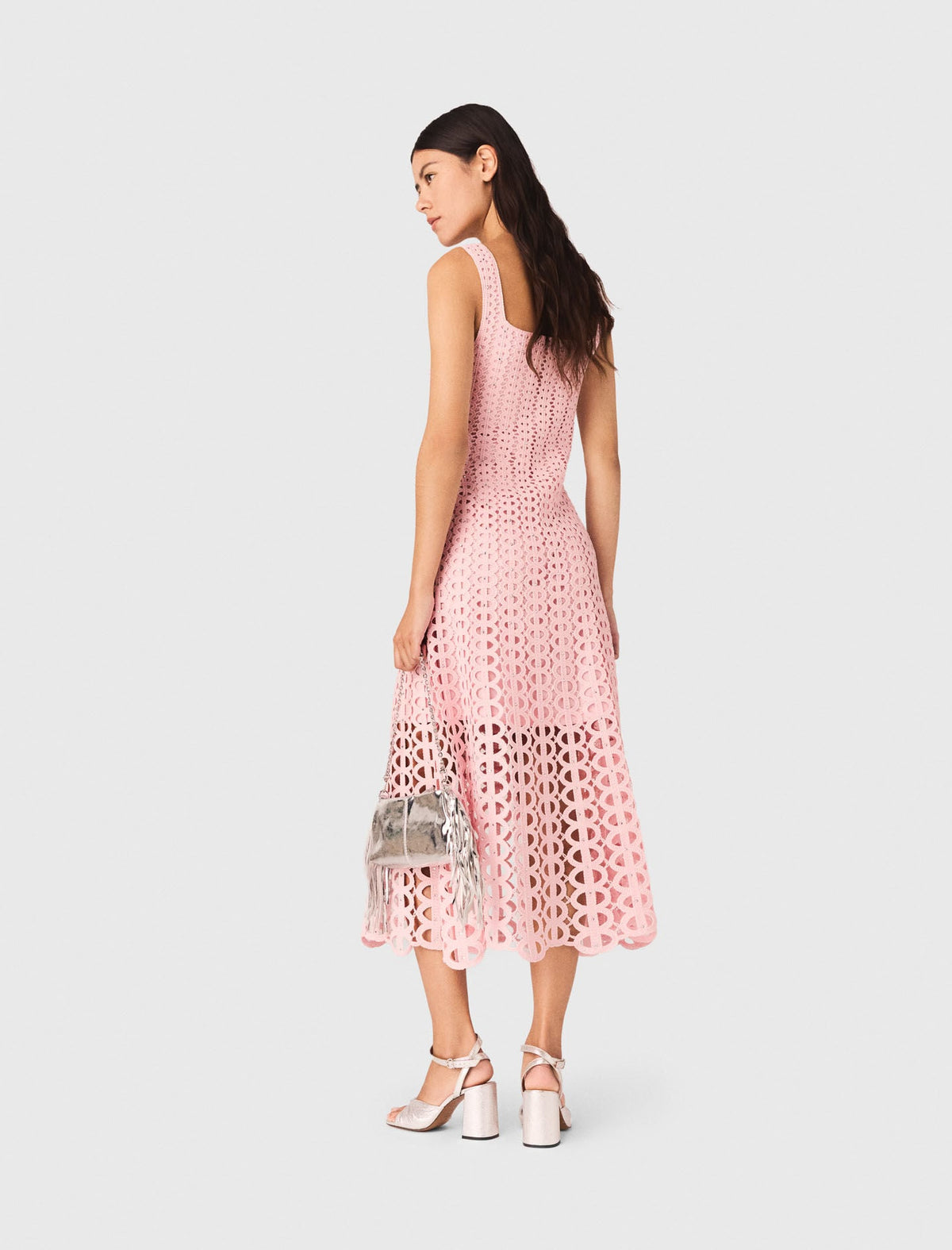 Rhinestone crochet midi dress | Maje