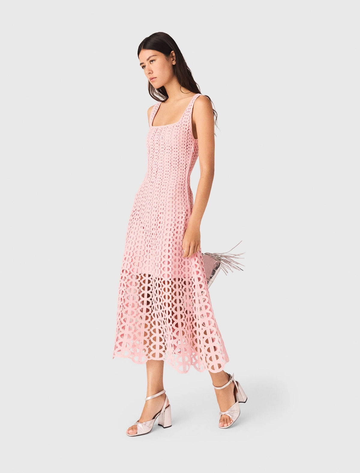 Rhinestone crochet midi dress | Maje