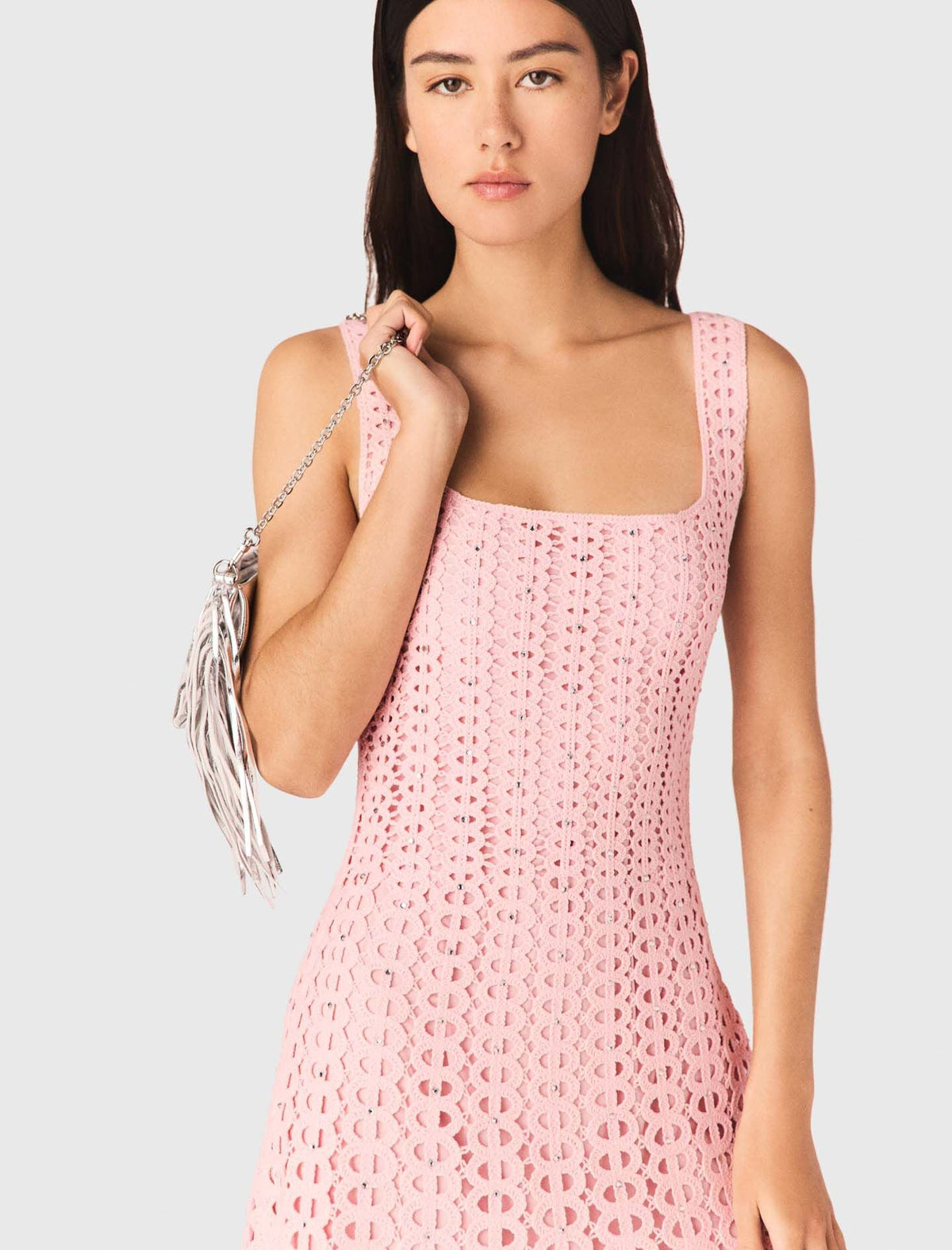 Rhinestone crochet midi dress | Maje