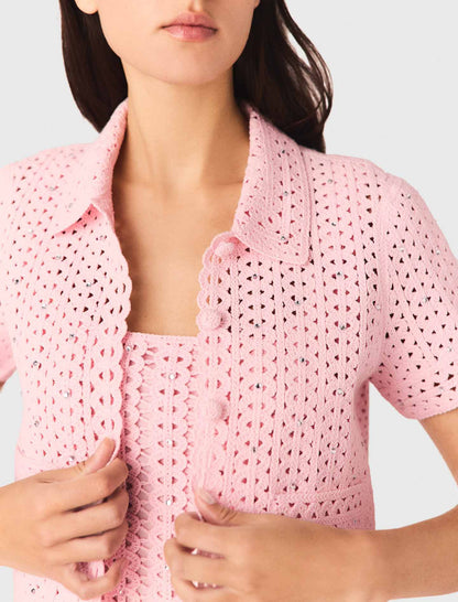 Rhinestone crochet cardigan | Maje