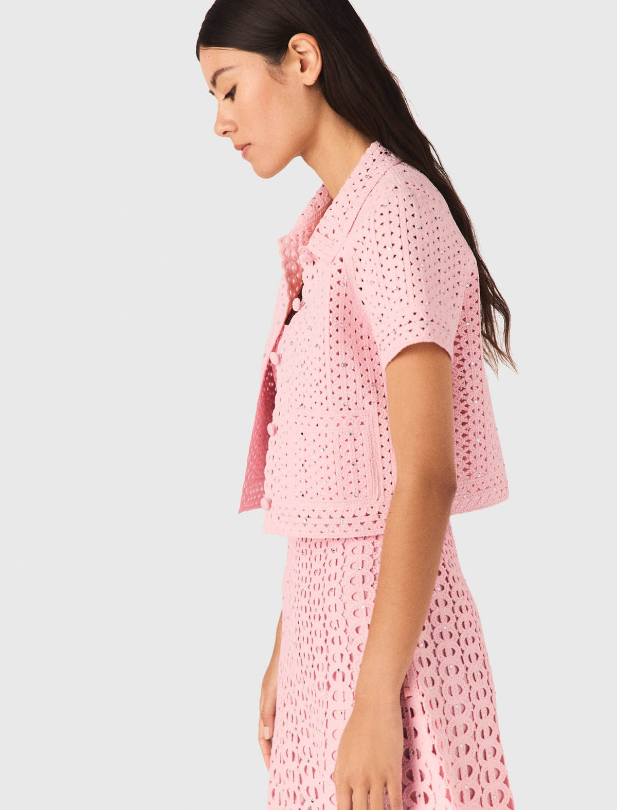 Rhinestone crochet cardigan | Maje
