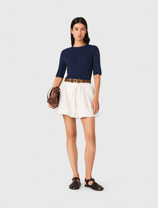Round-neck rhinestone sweater | Maje
