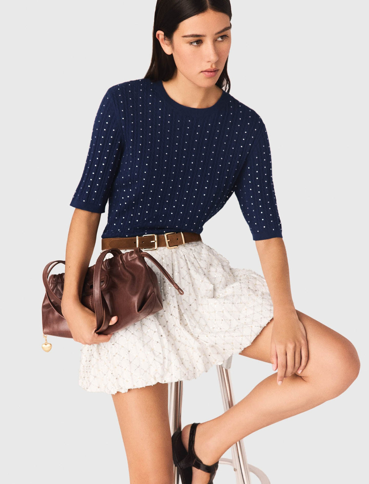 Round-neck rhinestone sweater | Maje