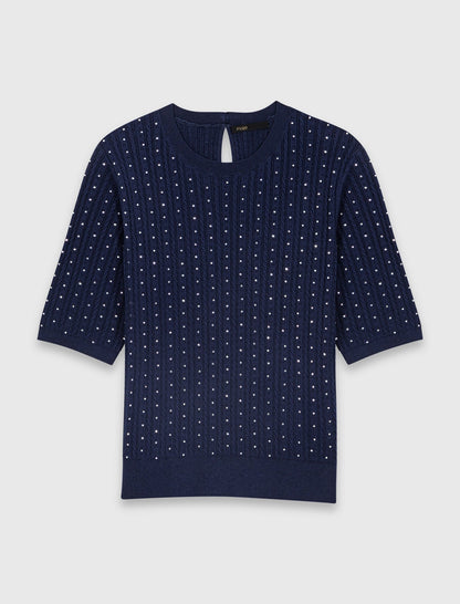 Round-neck rhinestone sweater | Maje