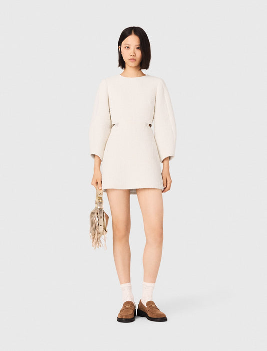 Short balloon-sleeve tweed dress | Maje