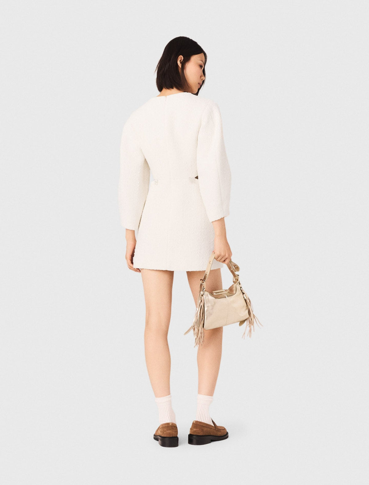 Short balloon-sleeve tweed dress | Maje