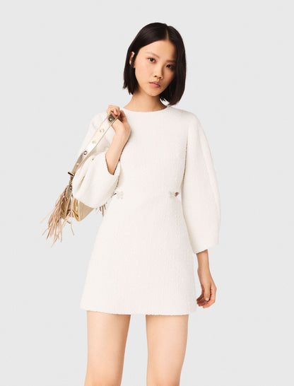 Short balloon-sleeve tweed dress | Maje
