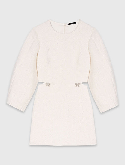 Short balloon-sleeve tweed dress | Maje