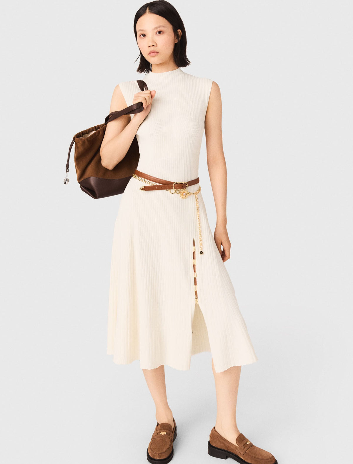 Ribbed dress with side slit | Maje