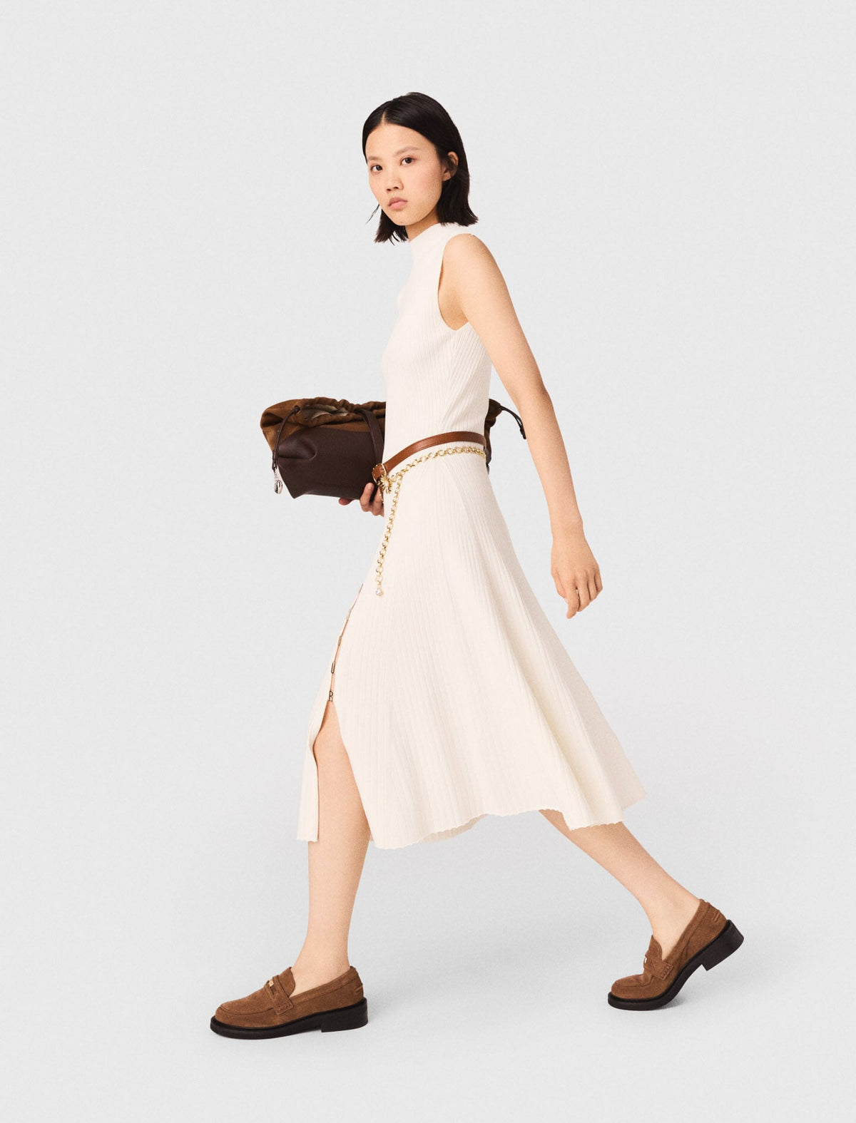 Ribbed dress with side slit | Maje