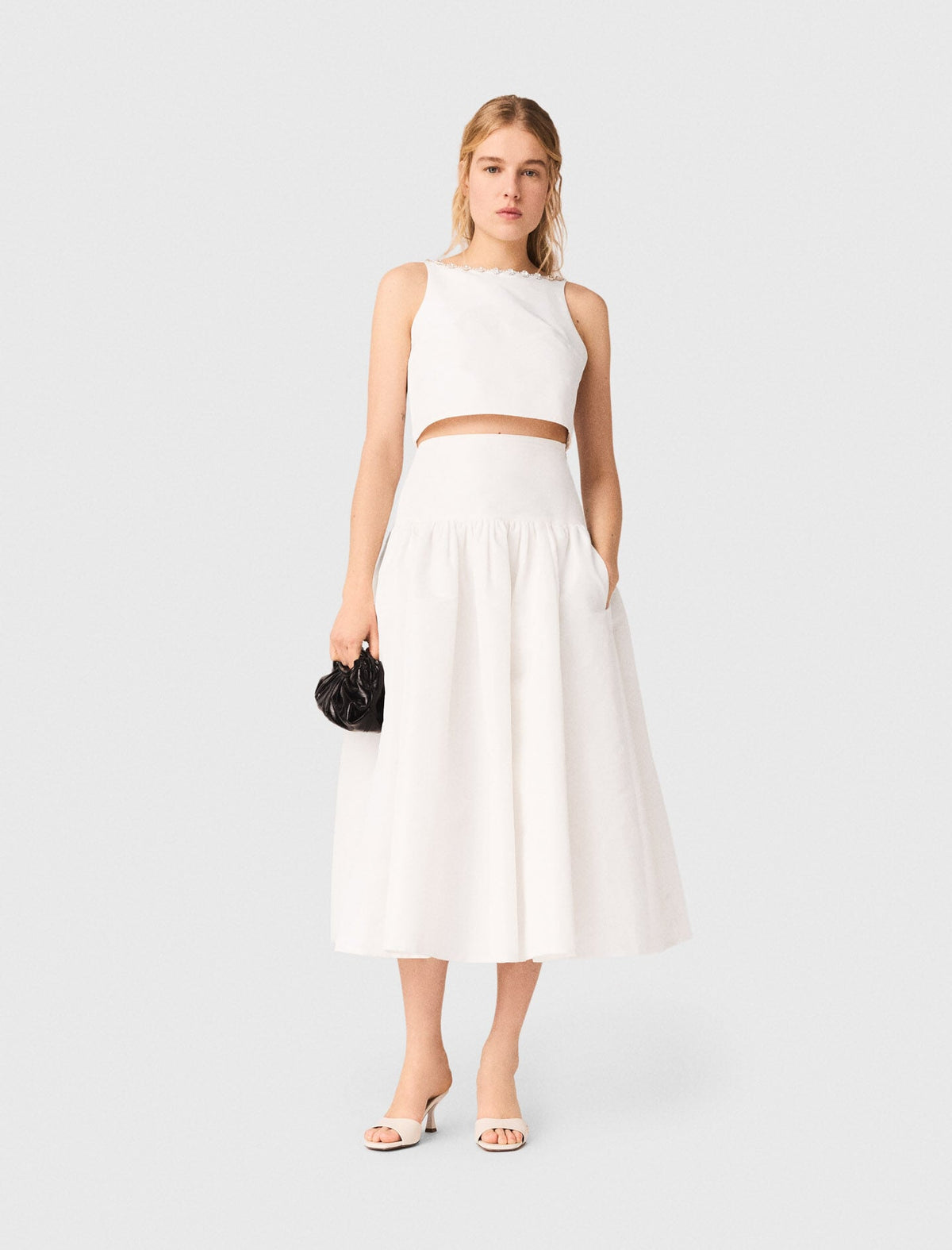 Jewelled collar taffeta crop top | Maje