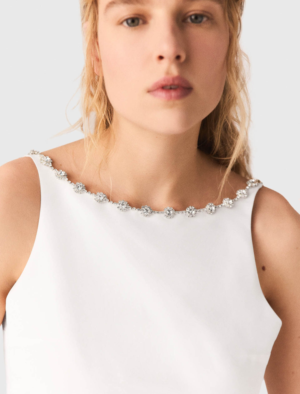 Jewelled collar taffeta crop top | Maje
