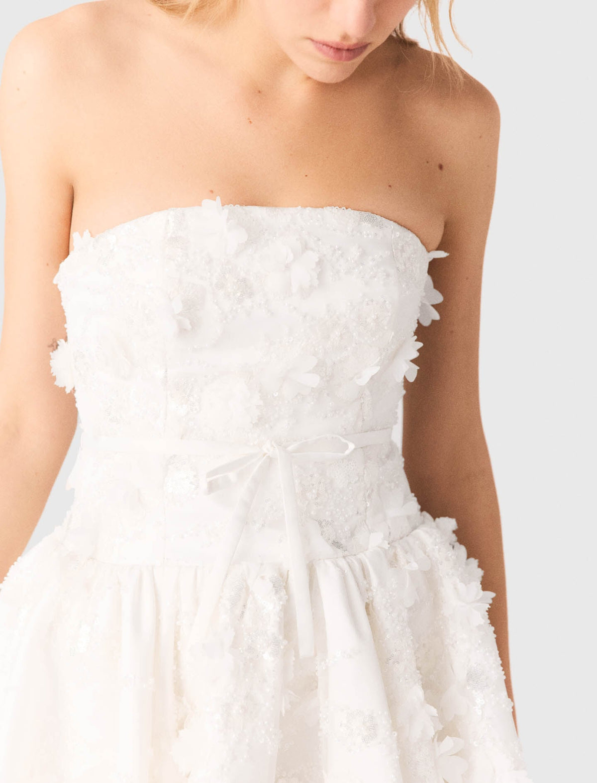 Short embroidered bustier dress | Maje