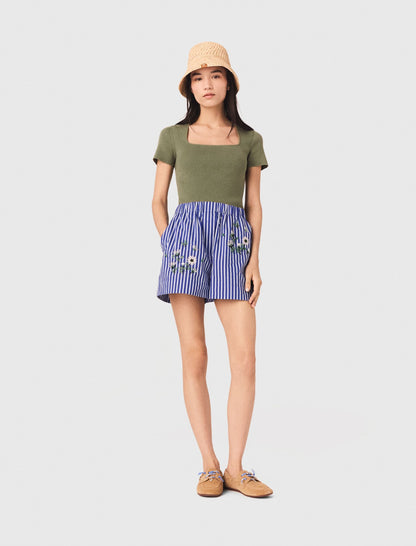 Embroidered striped cotton shorts | Maje