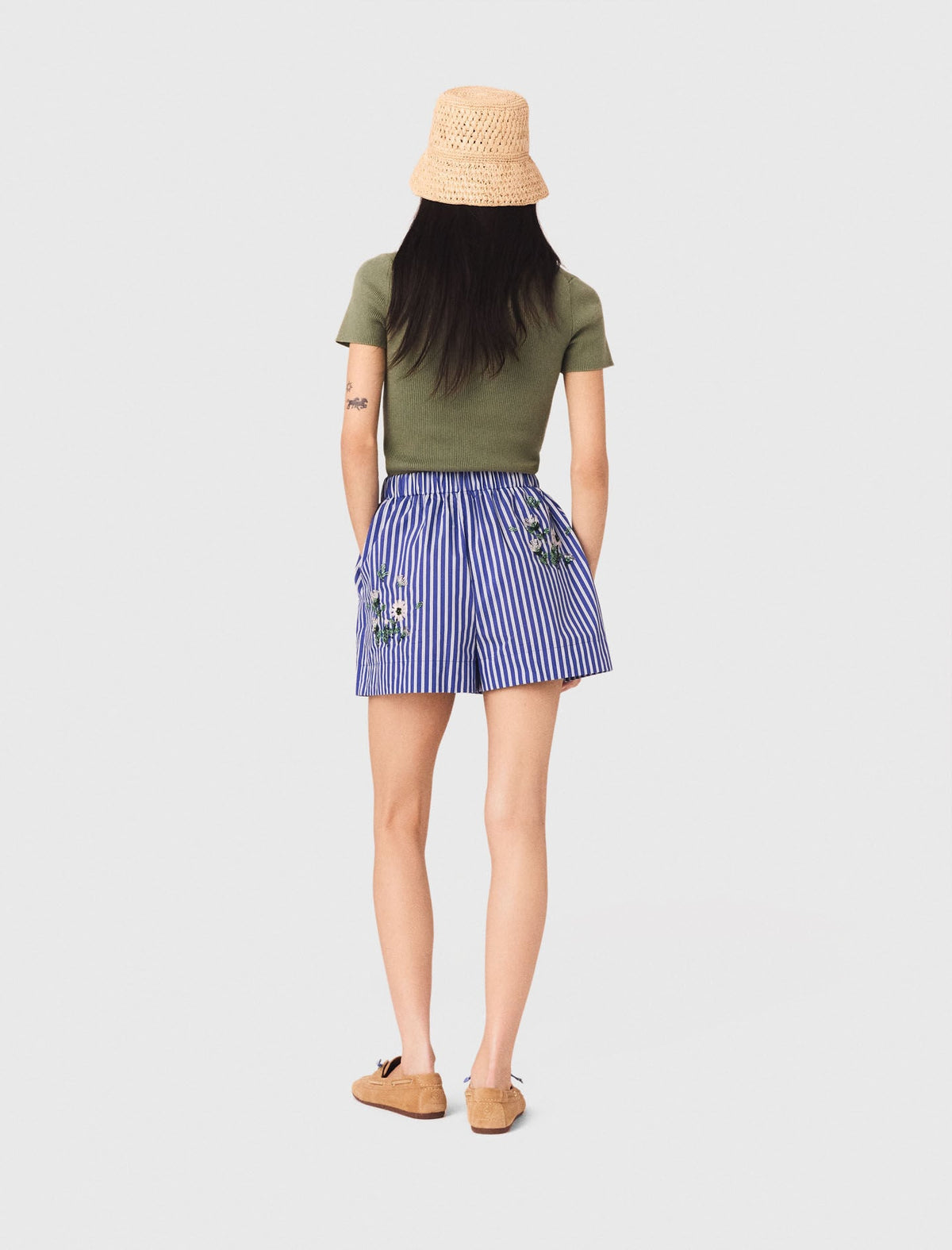Embroidered striped cotton shorts | Maje