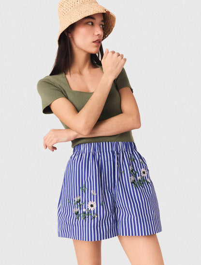 Embroidered striped cotton shorts | Maje