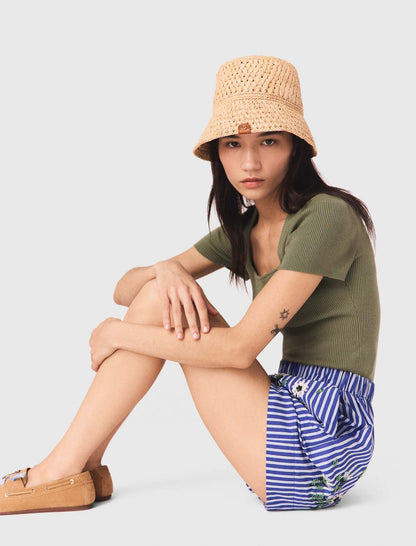 Embroidered striped cotton shorts | Maje