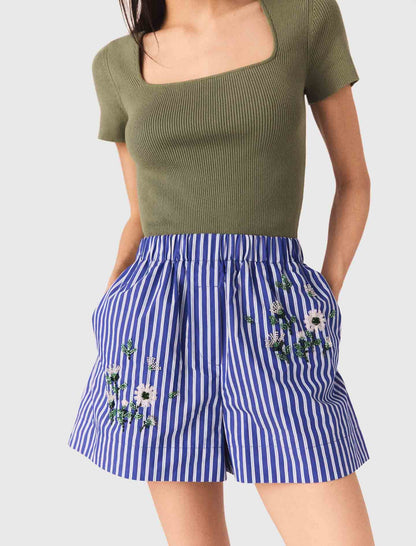 Embroidered striped cotton shorts | Maje