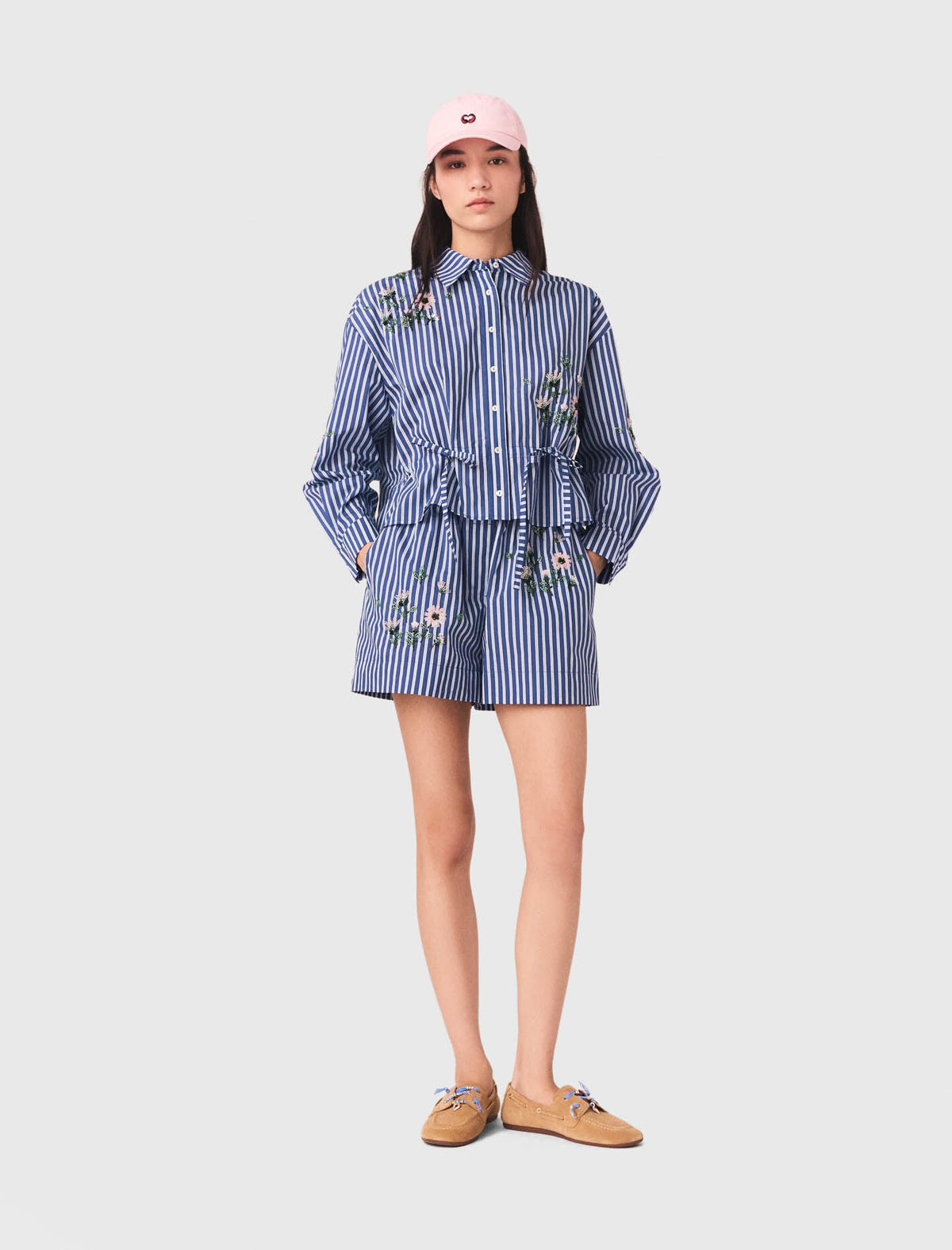 Cropped embroidered striped shirt | Maje