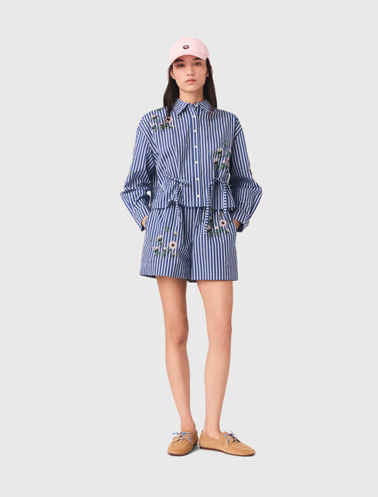 Cropped embroidered striped shirt | Maje