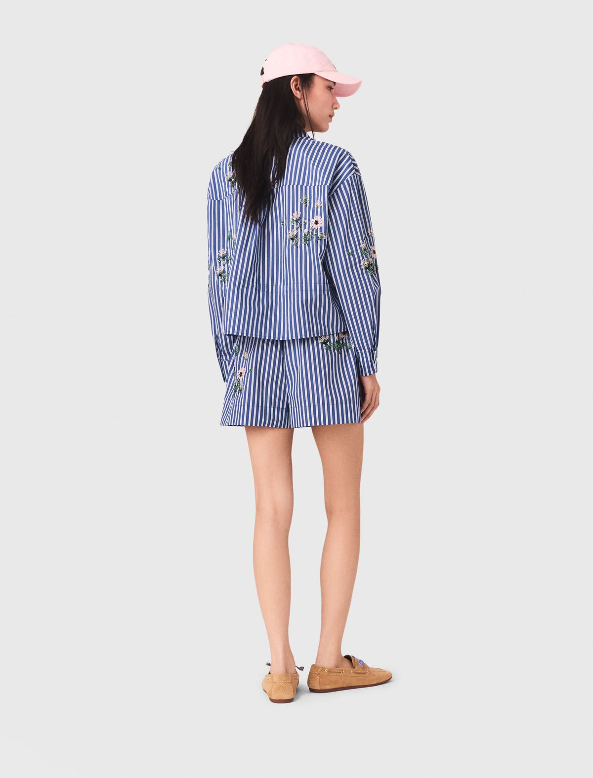 Cropped embroidered striped shirt | Maje