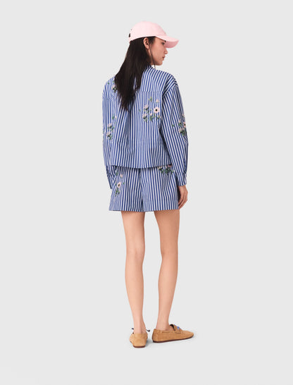 Cropped embroidered striped shirt | Maje