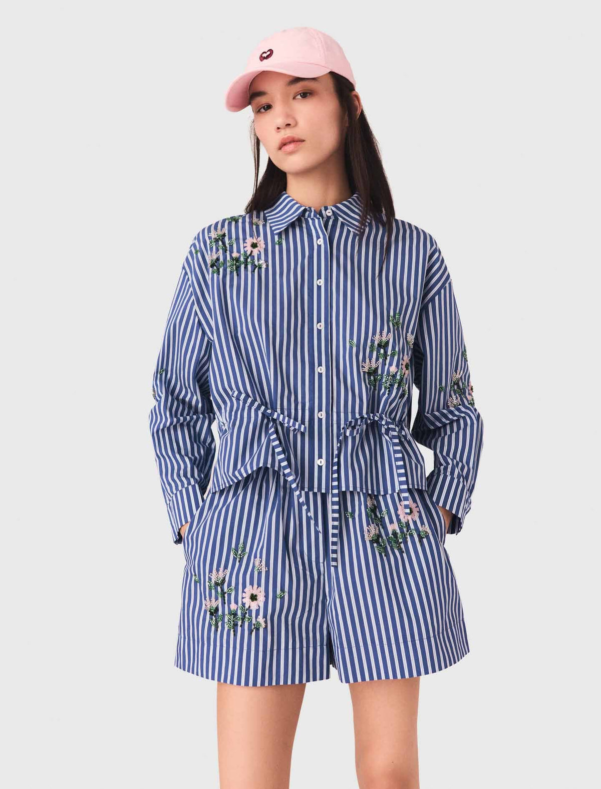 Cropped embroidered striped shirt | Maje
