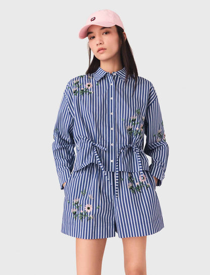 Cropped embroidered striped shirt | Maje