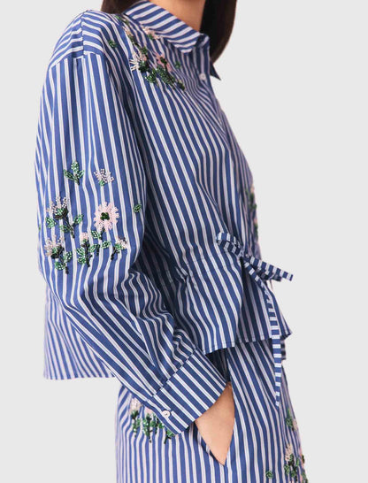 Cropped embroidered striped shirt | Maje