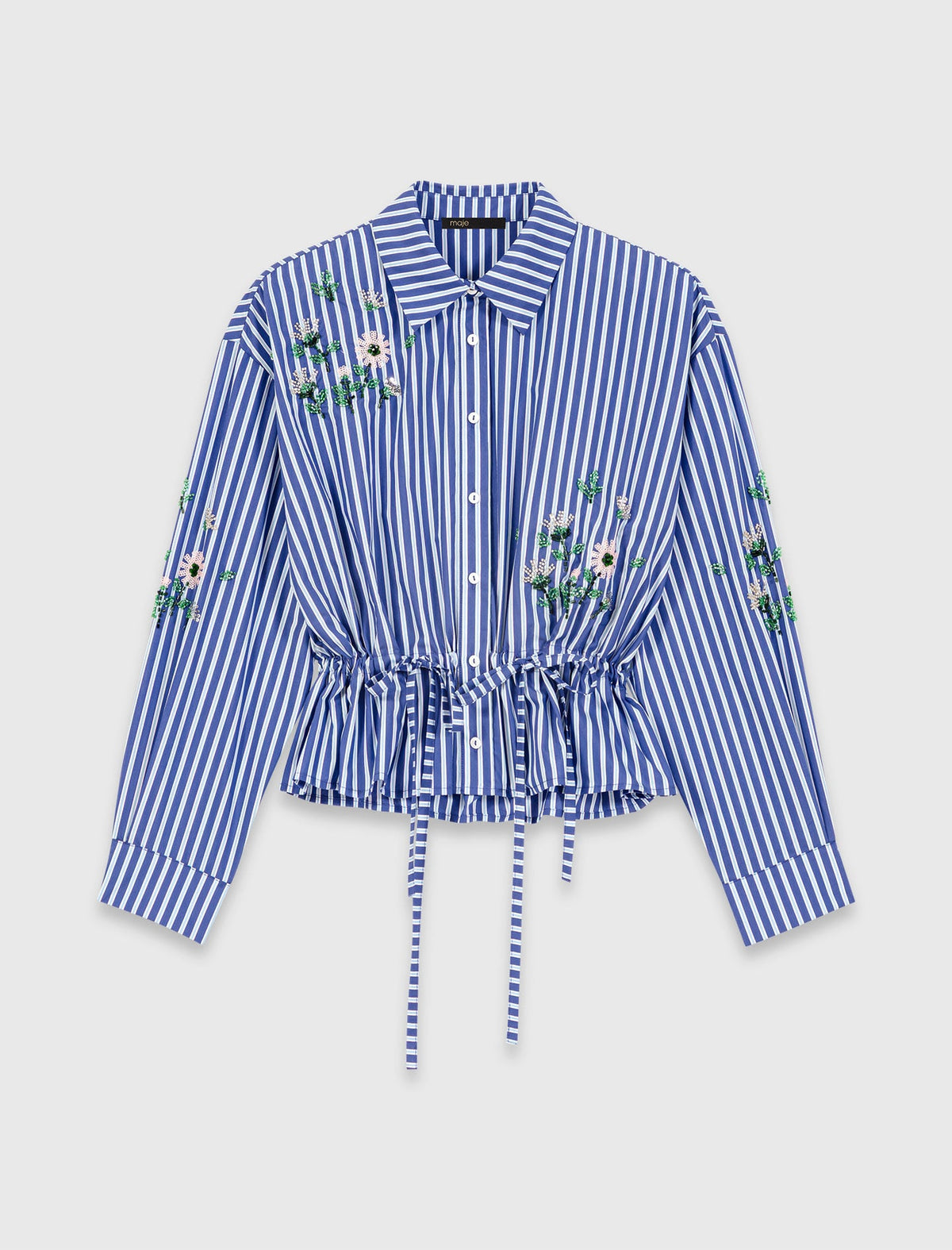 Cropped embroidered striped shirt | Maje