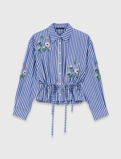 Cropped embroidered striped shirt | Maje