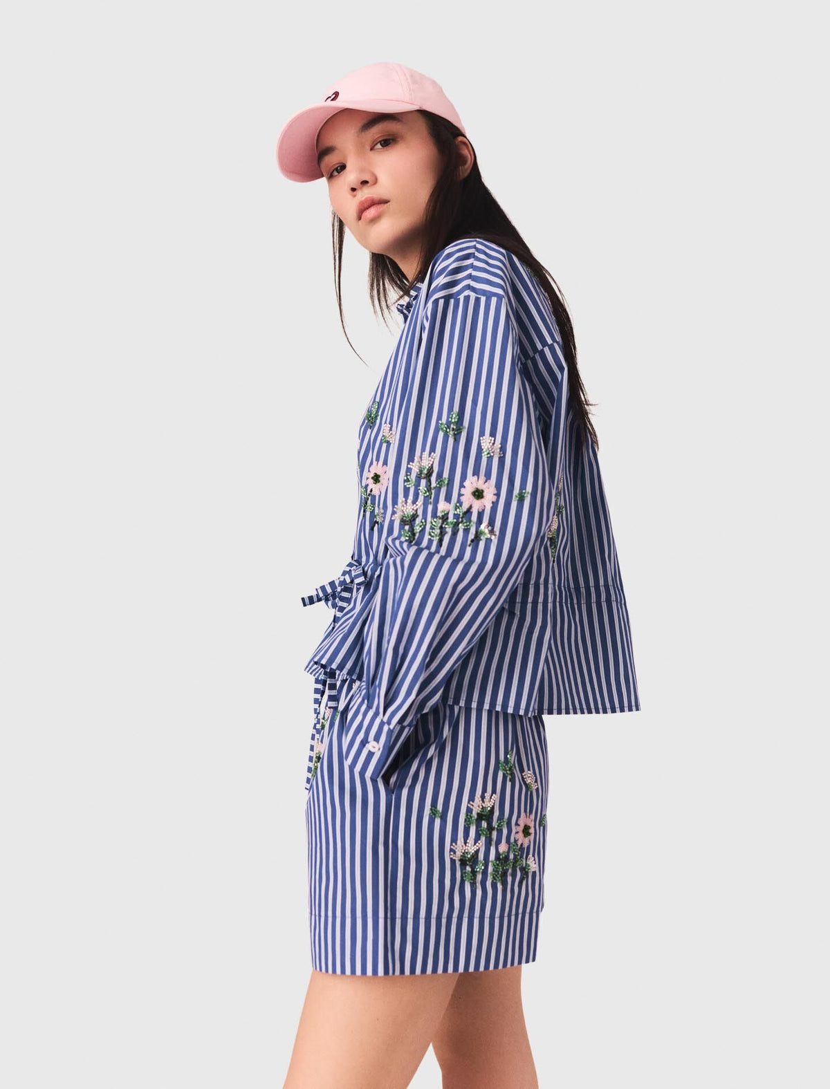 Cropped embroidered striped shirt | Maje