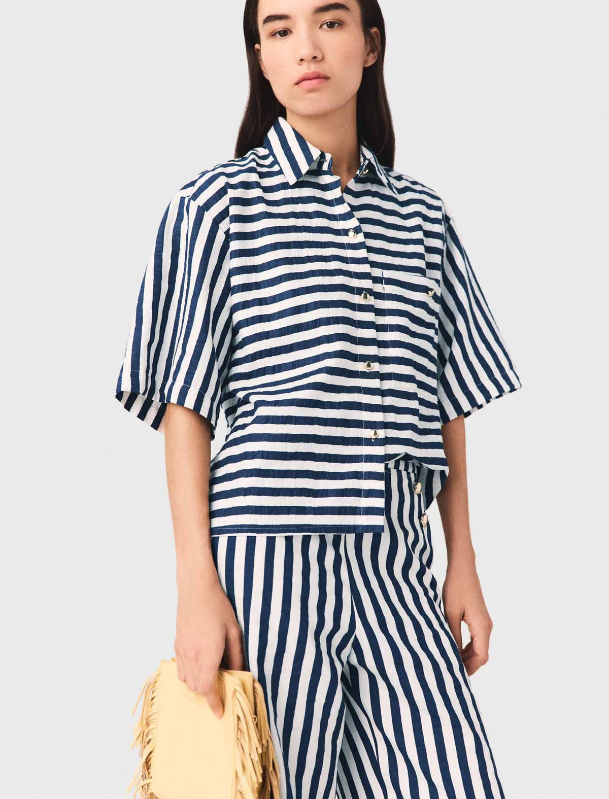 Cropped linen-blend shirt | Maje