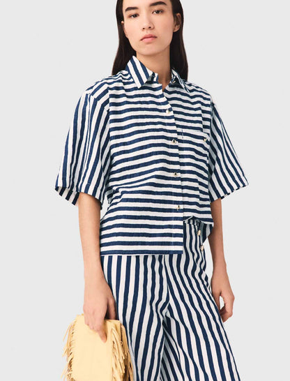Cropped linen-blend shirt | Maje