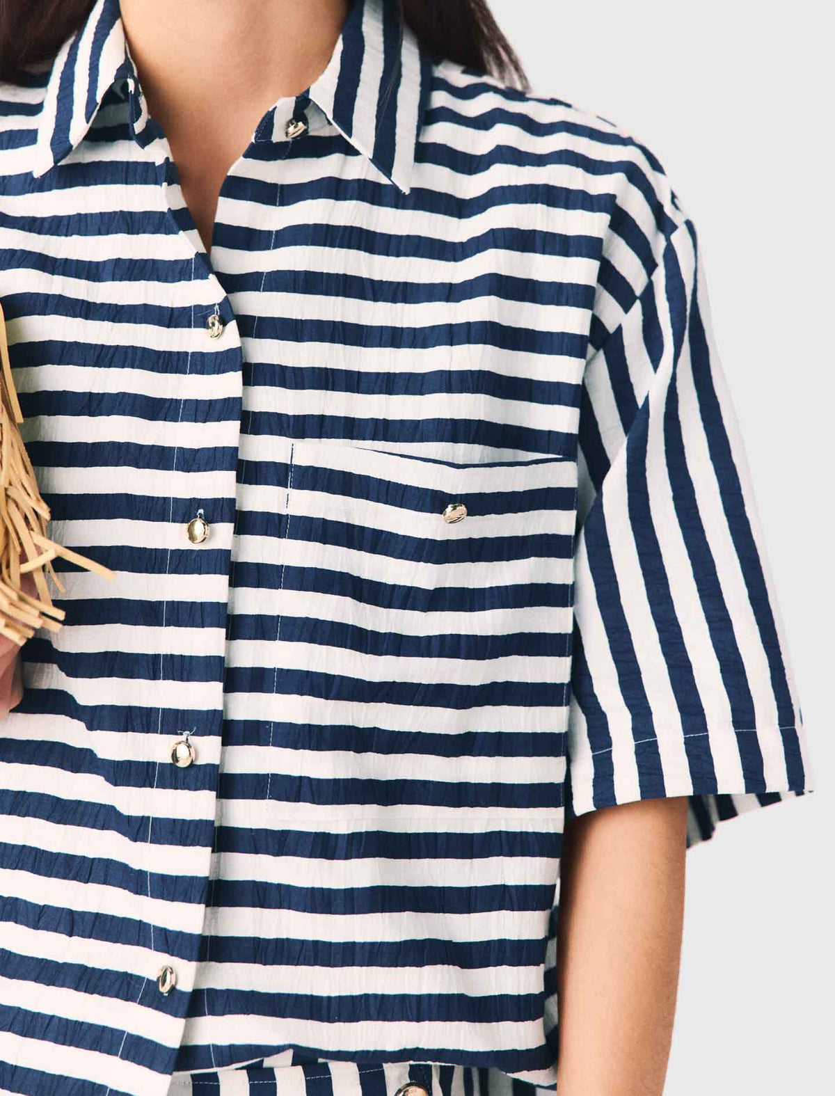 Cropped linen-blend shirt | Maje