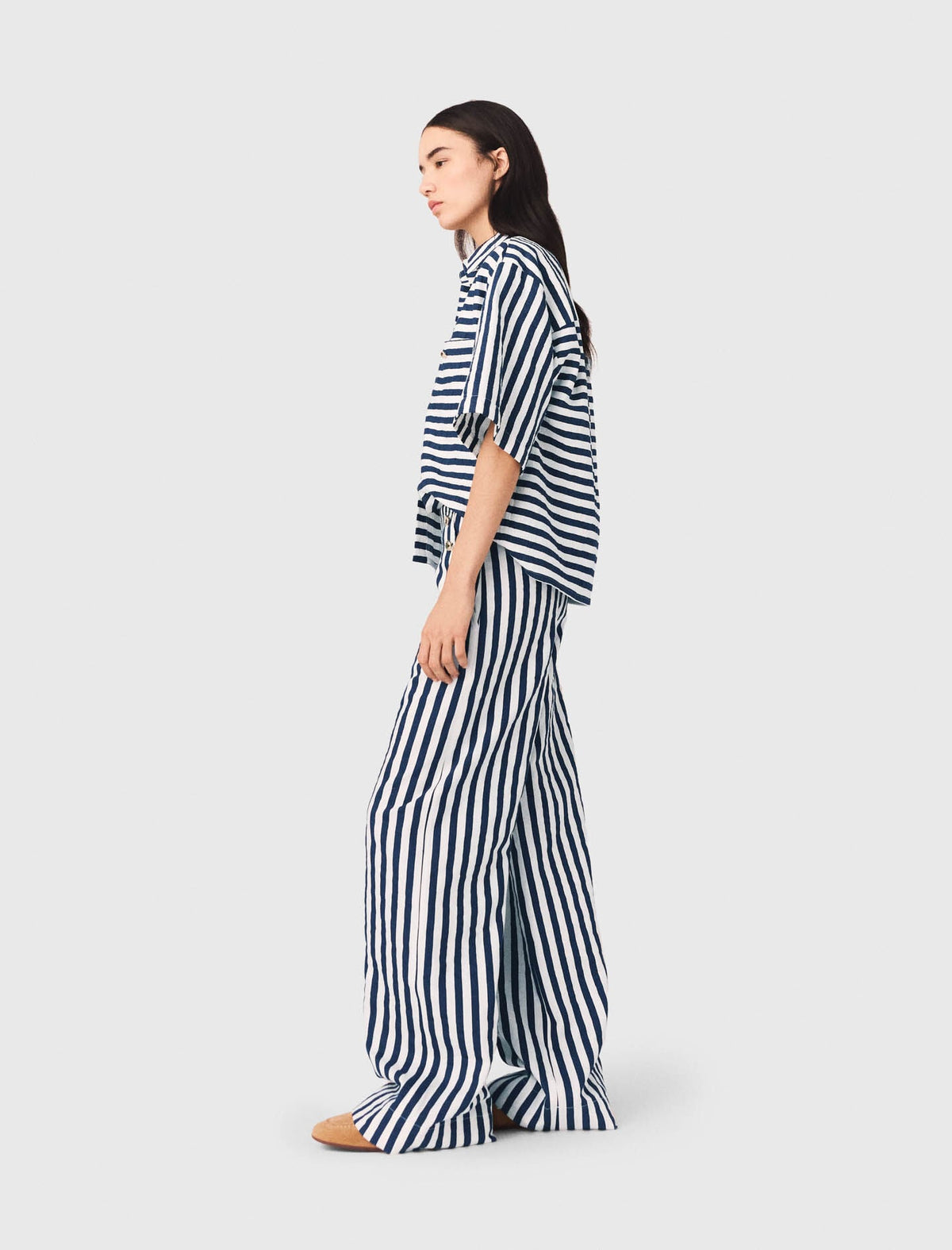 Cropped linen-blend shirt | Maje