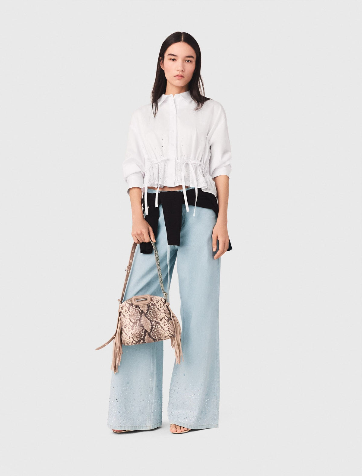 Cotton shirt with rhinestones | Maje