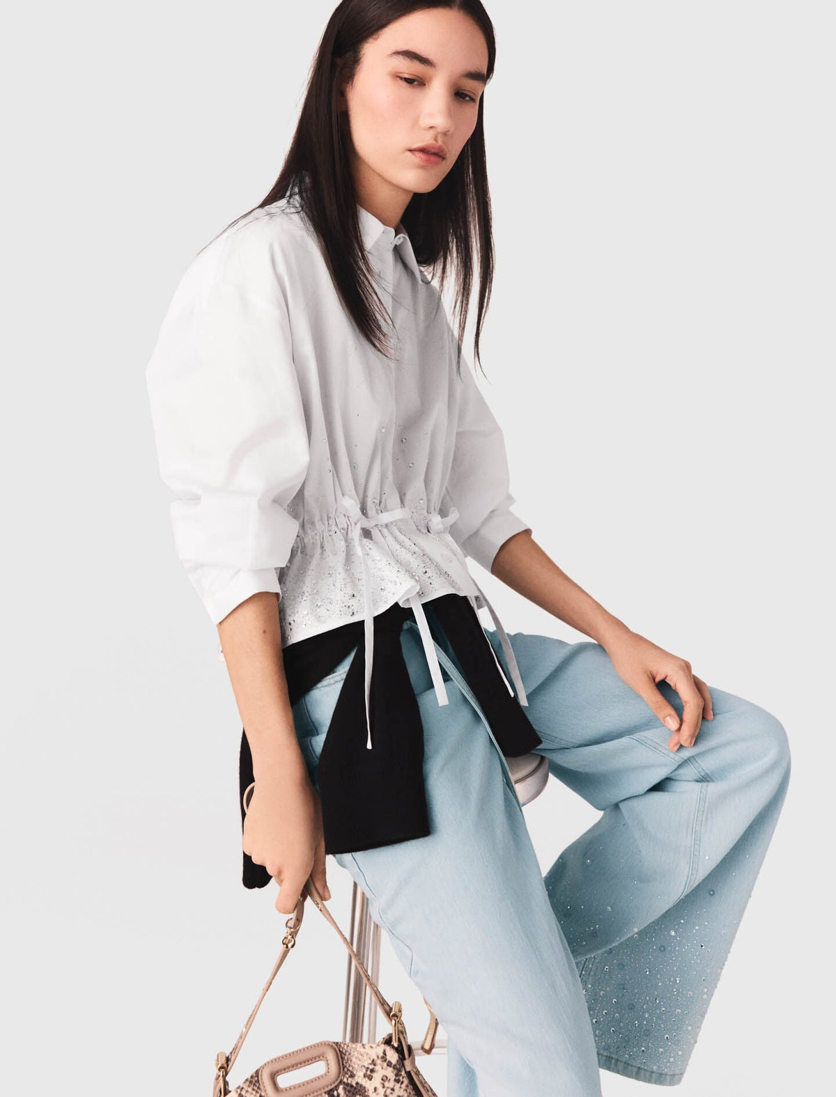 Cotton shirt with rhinestones | Maje