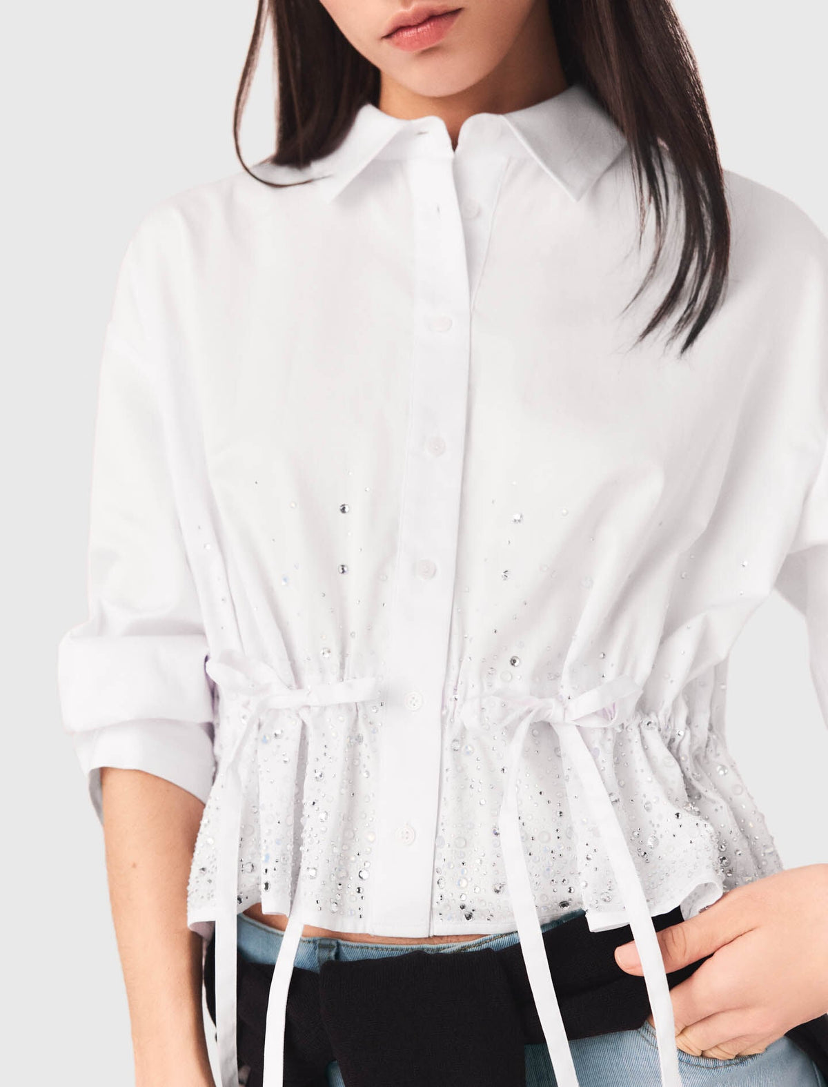 Cotton shirt with rhinestones | Maje