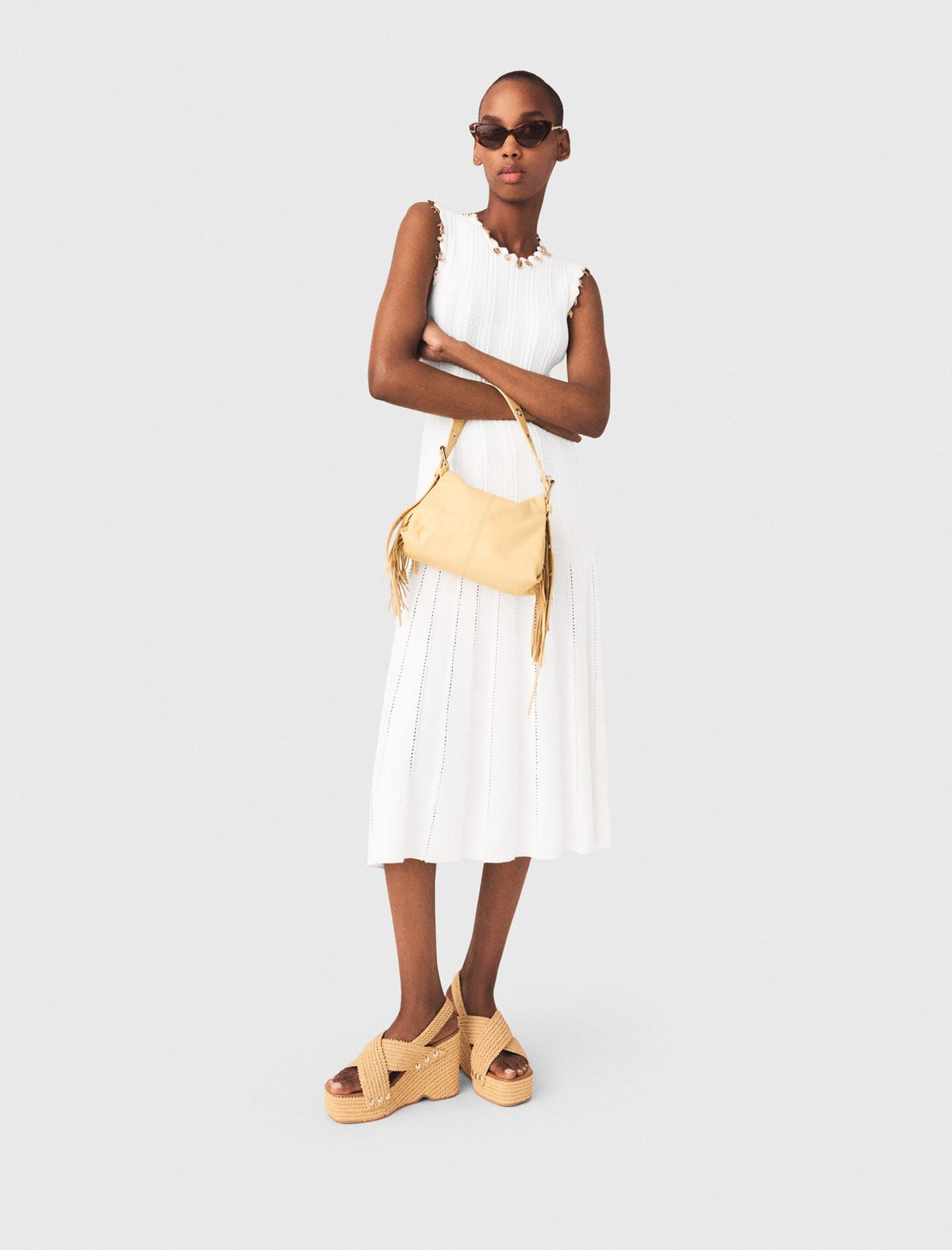 Knit dress with gold jewellery | Maje