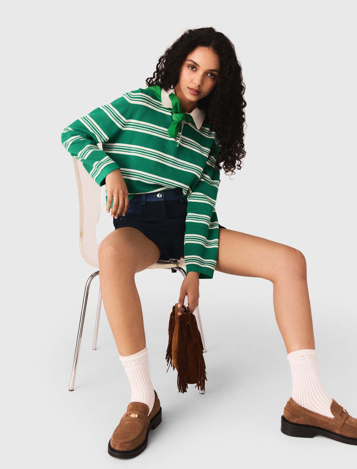 Cropped striped polo sweater | Maje