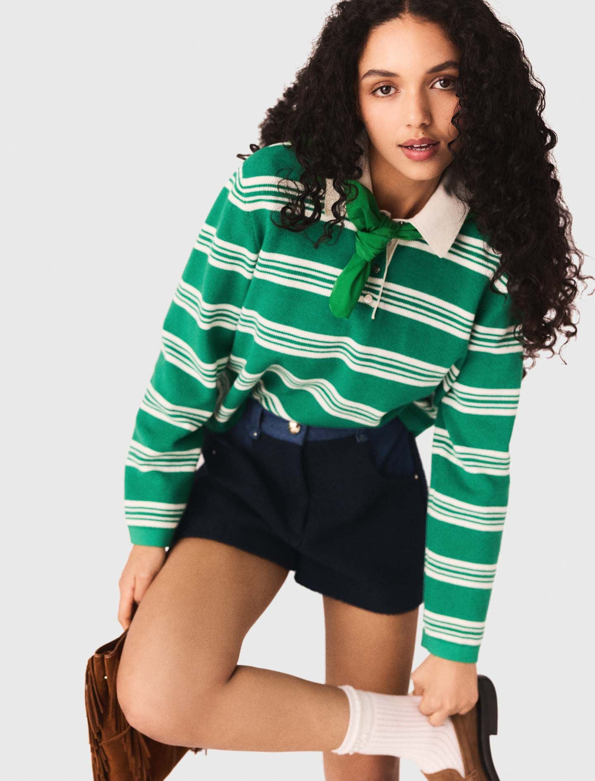 Cropped striped polo sweater | Maje