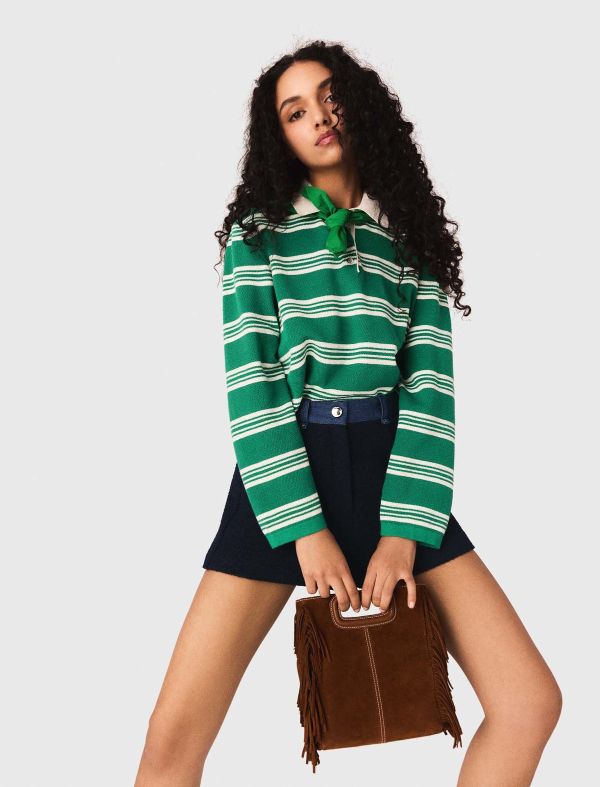 Cropped striped polo sweater | Maje
