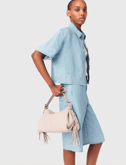Cropped rhinestone denim shirt | Maje