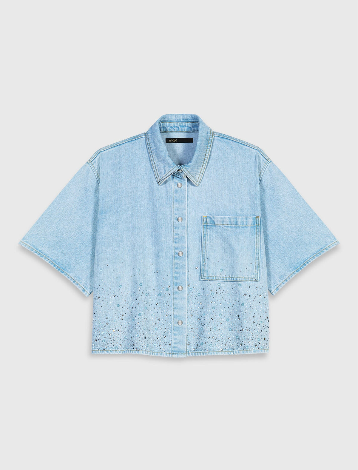 Cropped rhinestone denim shirt | Maje
