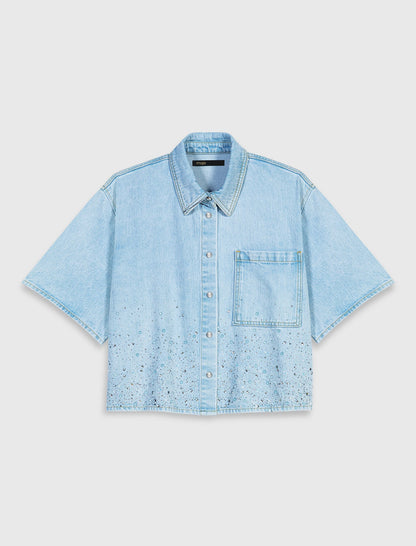 Cropped rhinestone denim shirt | Maje