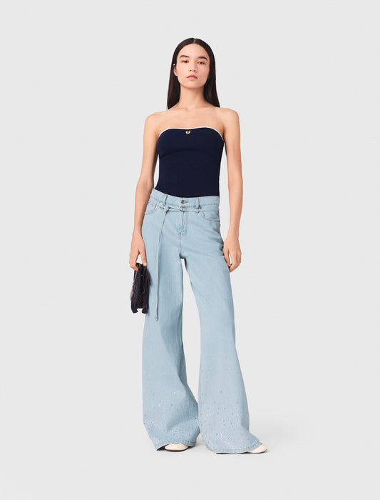 Wide-leg rhinestone jeans | Maje